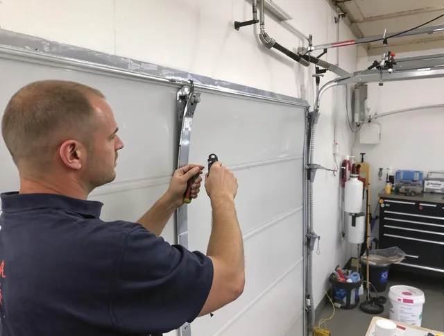 Before and after garage door dent repair by East Hampton Garage Door Repair in East Hampton
