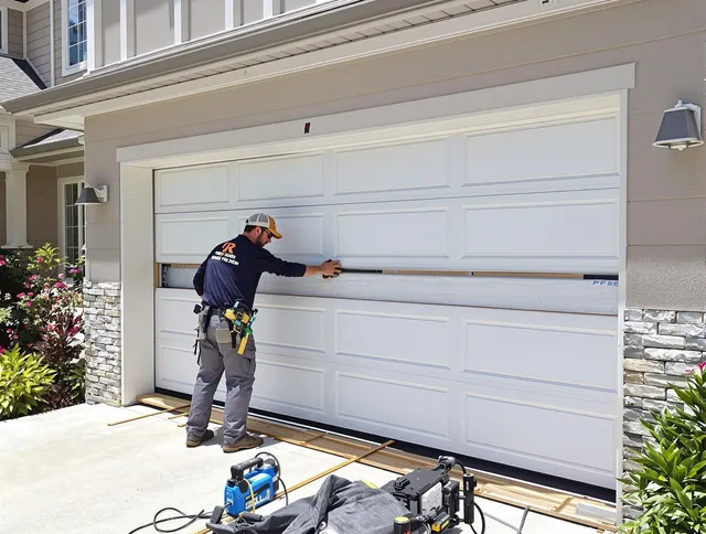 East Hampton Garage Door Repair team performing complete garage door replacement at East Hampton residence