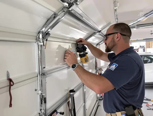 East Hampton Garage Door Repair technician quieting a noisy garage door in East Hampton