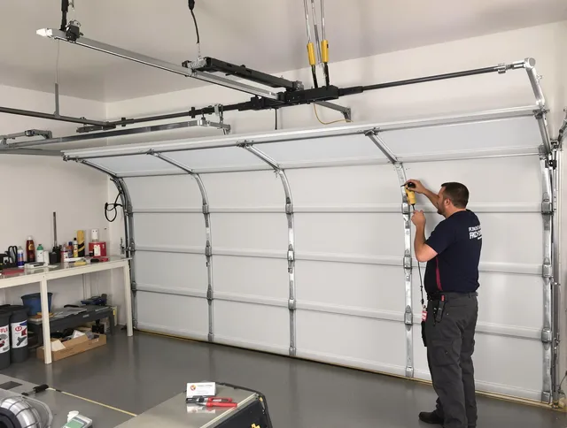 East Hampton Garage Door Repair certified technician performing overhead door system repair in East Hampton