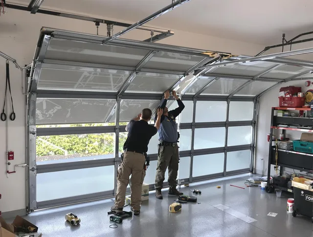 East Hampton Garage Door Repair expert performing precise panel replacement on East Hampton garage door